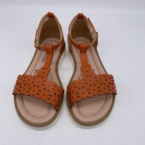 Little Girls Ankle Strap Orange Sandals Vegan Leather.Size 13
